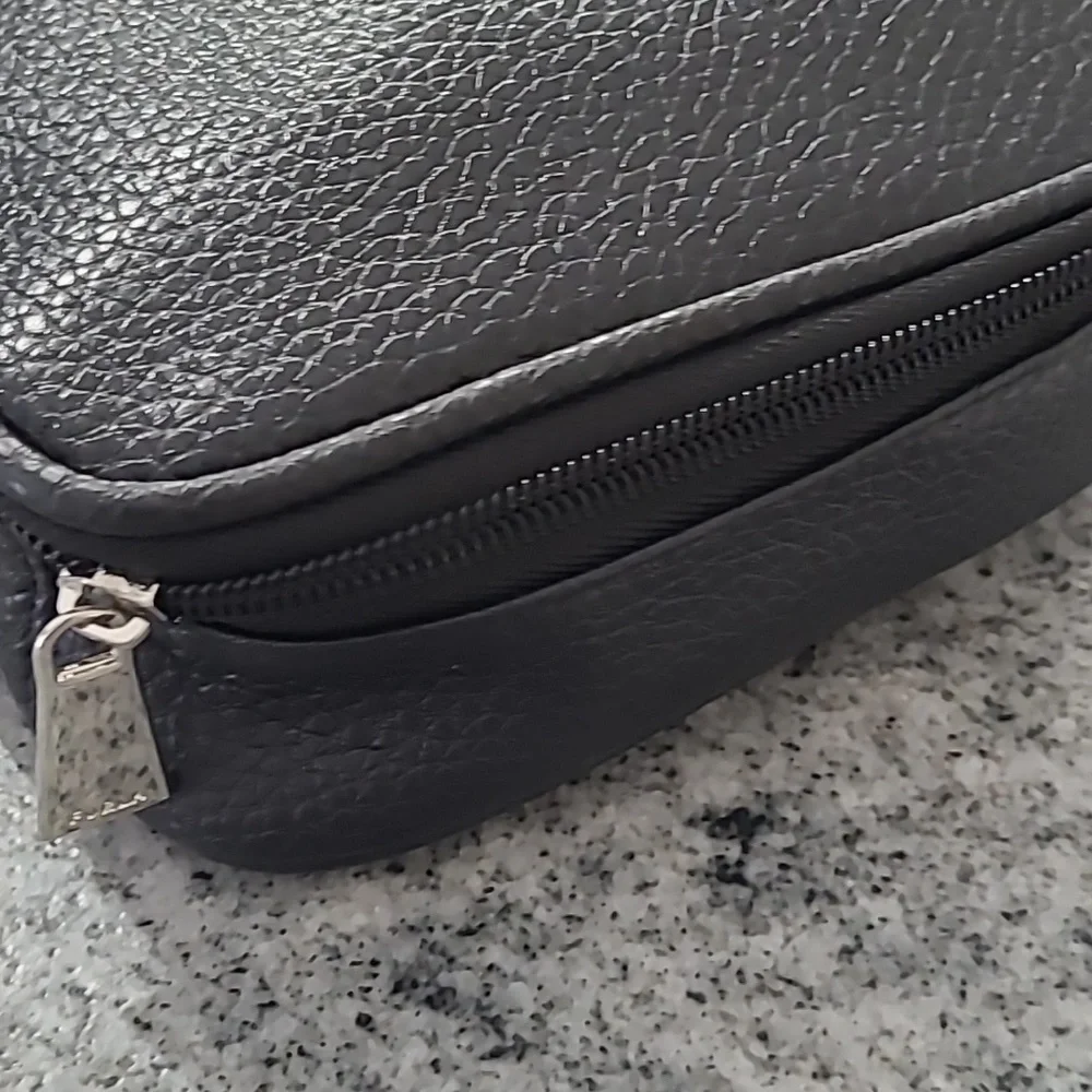 Furla Unisex Black Pebbled Leather Travel Zipper Cosmetics Case